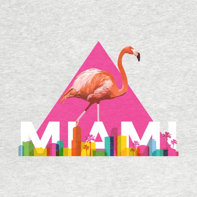 Miami City Skyline Flamingo Design by UNDERGROUNDROOTS